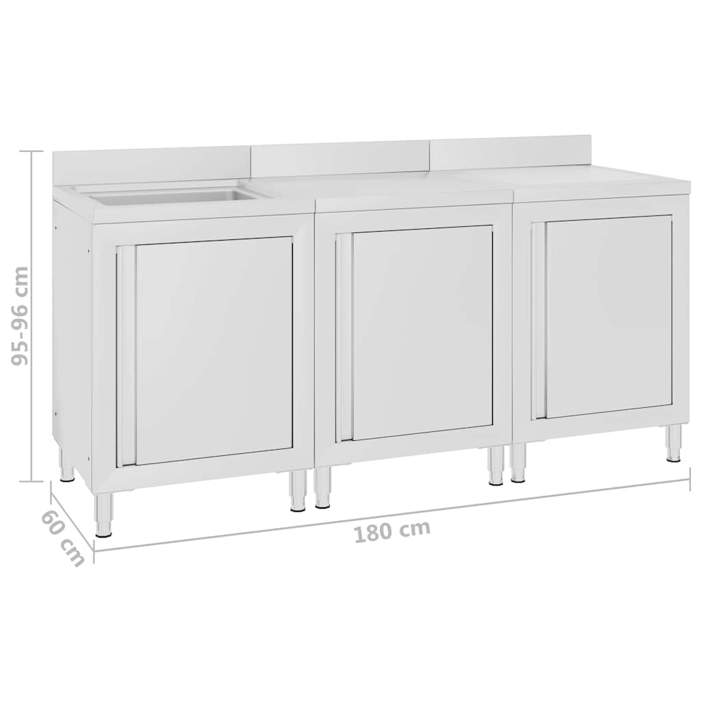 vidaXL Commercial Kitchen Sink Cabinet 180x60x96 cm Stainless Steel 6