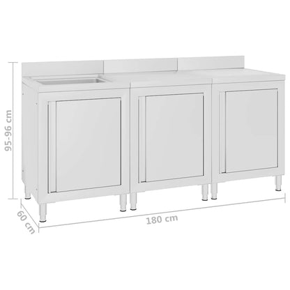 vidaXL Commercial Kitchen Sink Cabinet 180x60x96 cm Stainless Steel 6