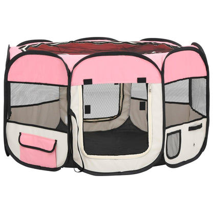 vidaXL Foldable Dog Playpen with Carrying Bag Pink 110x110x58 cm