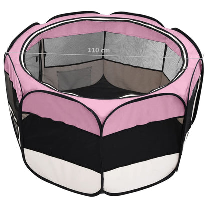 vidaXL Foldable Dog Playpen with Carrying Bag Pink 110x110x58 cm