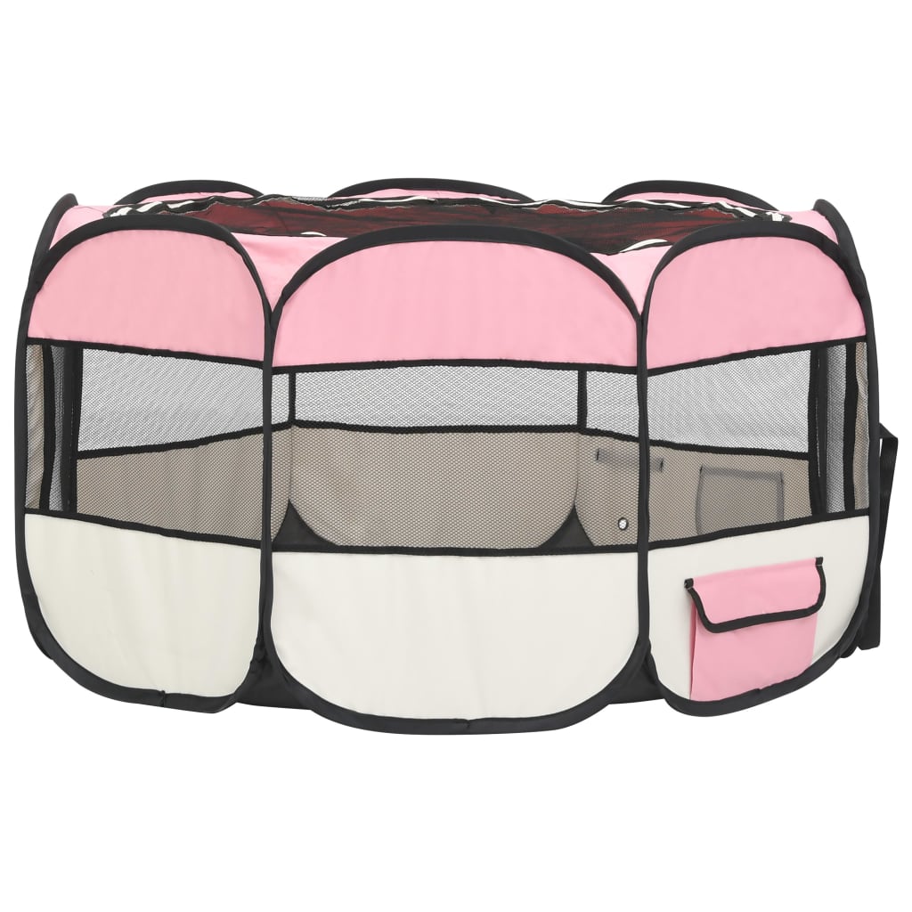 vidaXL Foldable Dog Playpen with Carrying Bag Pink 110x110x58 cm