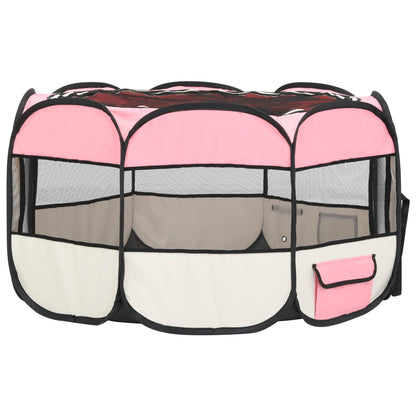 vidaXL Foldable Dog Playpen with Carrying Bag Pink 110x110x58 cm