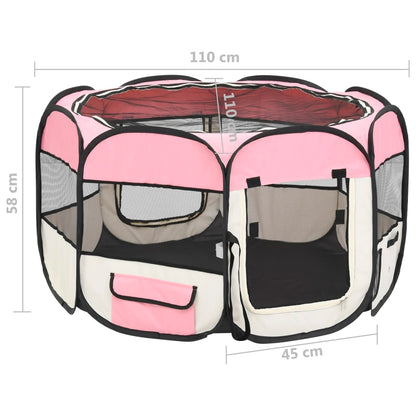 vidaXL Foldable Dog Playpen with Carrying Bag Pink 110x110x58 cm