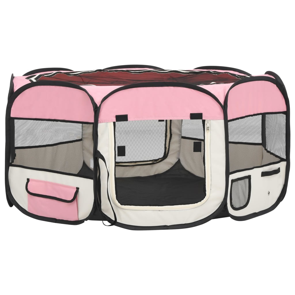 vidaXL Foldable Dog Playpen with Carrying Bag Pink 145x145x61 cm