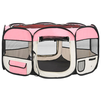 vidaXL Foldable Dog Playpen with Carrying Bag Pink 145x145x61 cm