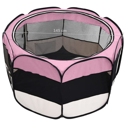 vidaXL Foldable Dog Playpen with Carrying Bag Pink 145x145x61 cm