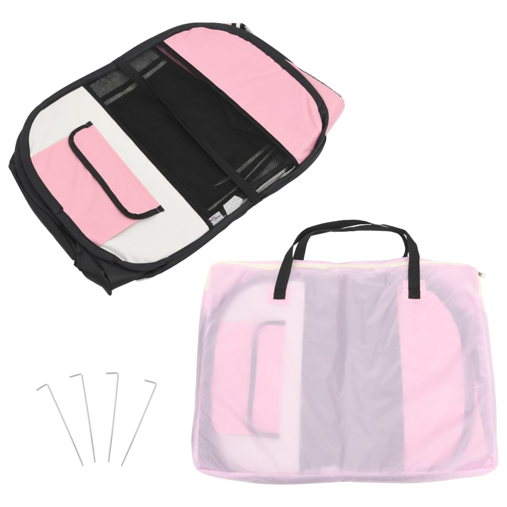 vidaXL Foldable Dog Playpen with Carrying Bag Pink 145x145x61 cm