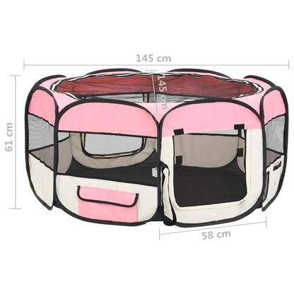 vidaXL Foldable Dog Playpen with Carrying Bag Pink 145x145x61 cm