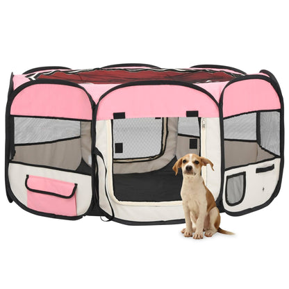 vidaXL Foldable Dog Playpen with Carrying Bag Pink 145x145x61 cm