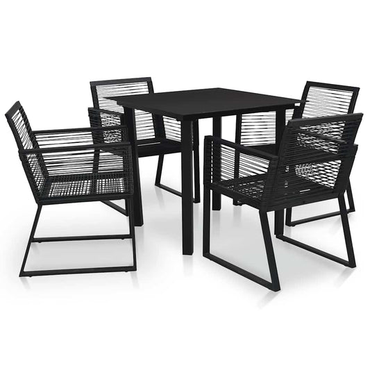 5 Piece Outdoor Dining Set PVC Rattan Black 4