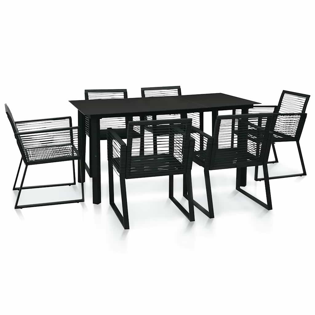 7 Piece Outdoor Dining Set PVC Rattan Black 6
