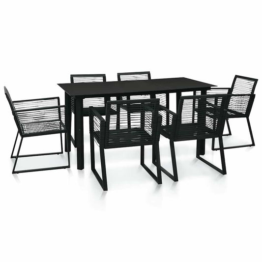 7 Piece Outdoor Dining Set PVC Rattan Black 6