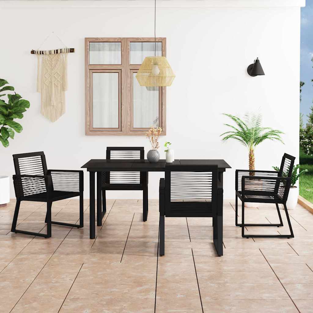 7 Piece Outdoor Dining Set PVC Rattan Black 4