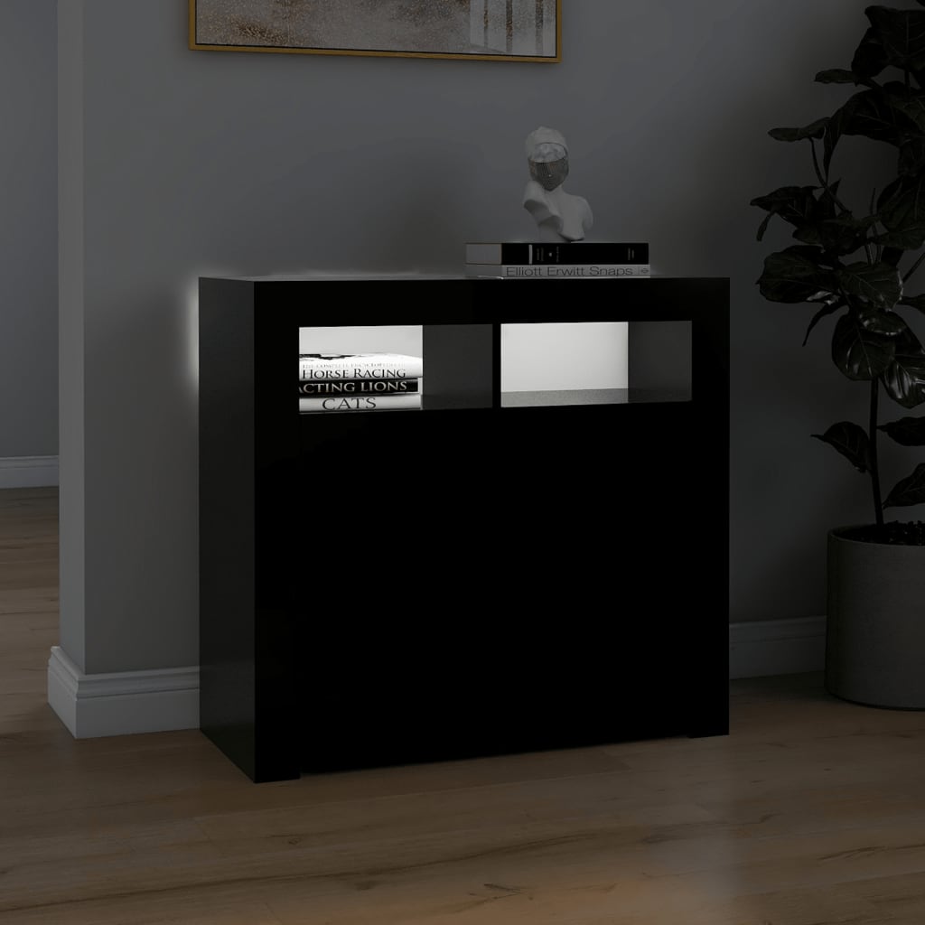 vidaXL Sideboard with LED Lights Black 80x35x75 cm