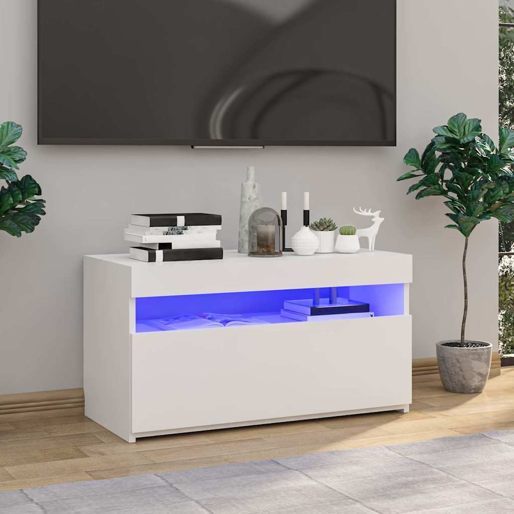 TV Cabinet with LED Lights 75x35x40 cm High gloss white