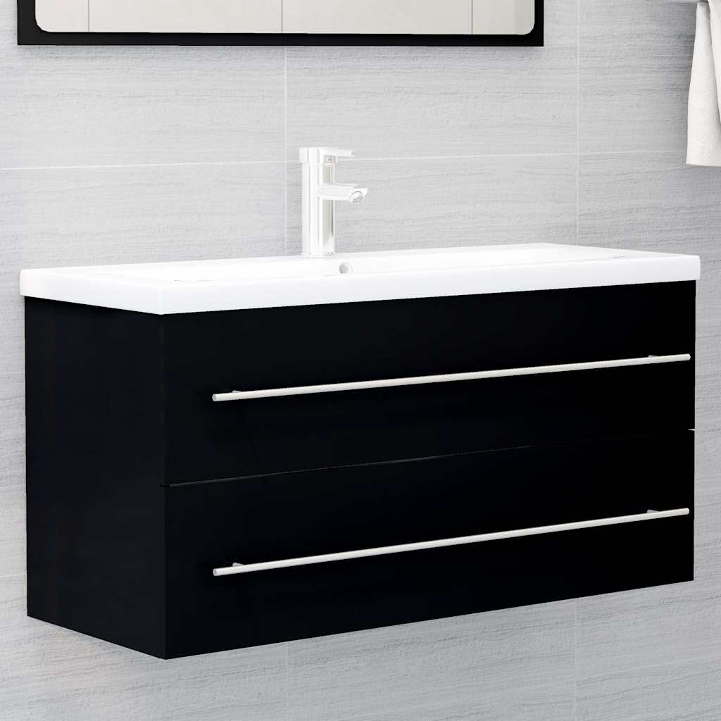 Sink Cabinet 100x38.5x48 cm Engineered Wood Black