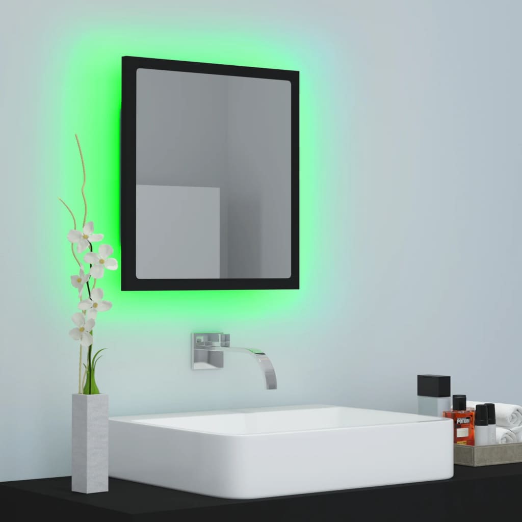 vidaXL LED Bathroom Mirror Black 40x8.5x37 cm Acrylic