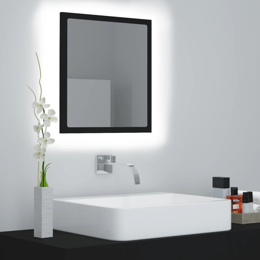 vidaXL LED Bathroom Mirror Black 40x8.5x37 cm Acrylic