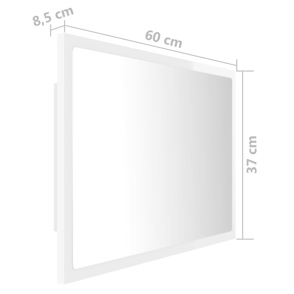 vidaXL LED Bathroom Mirror High Gloss White 60x8.5x37 cm Acrylic