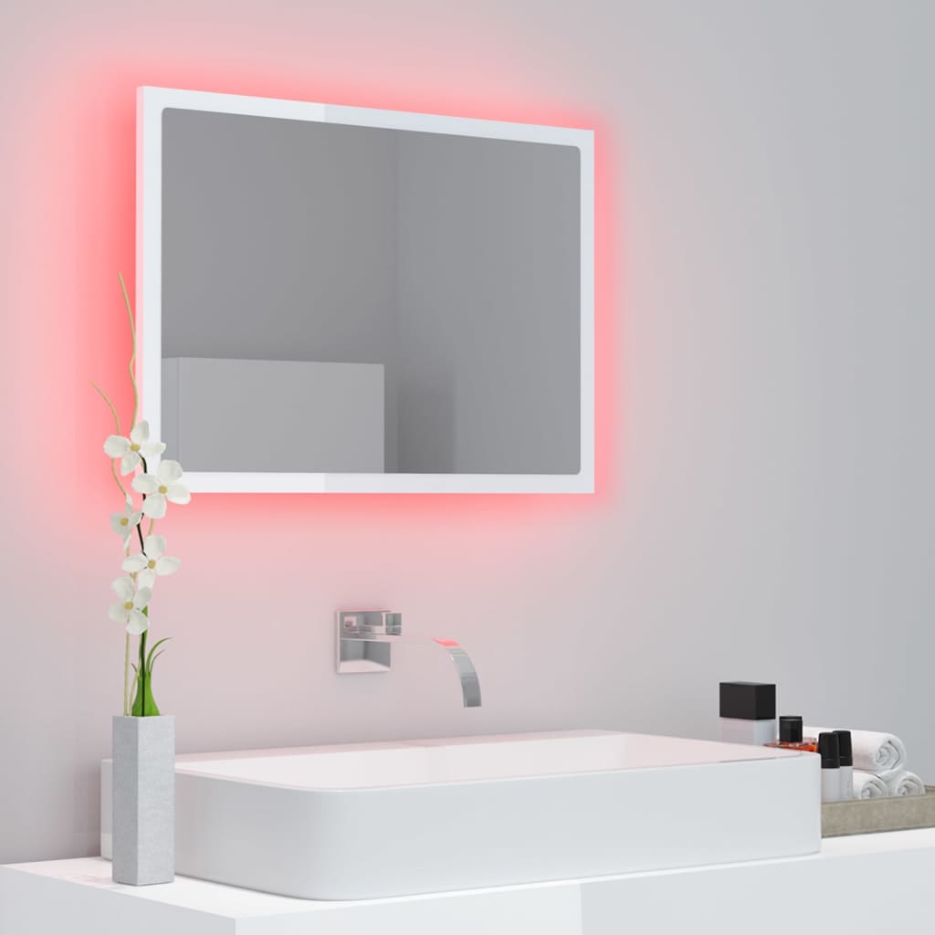 vidaXL LED Bathroom Mirror High Gloss White 60x8.5x37 cm Acrylic