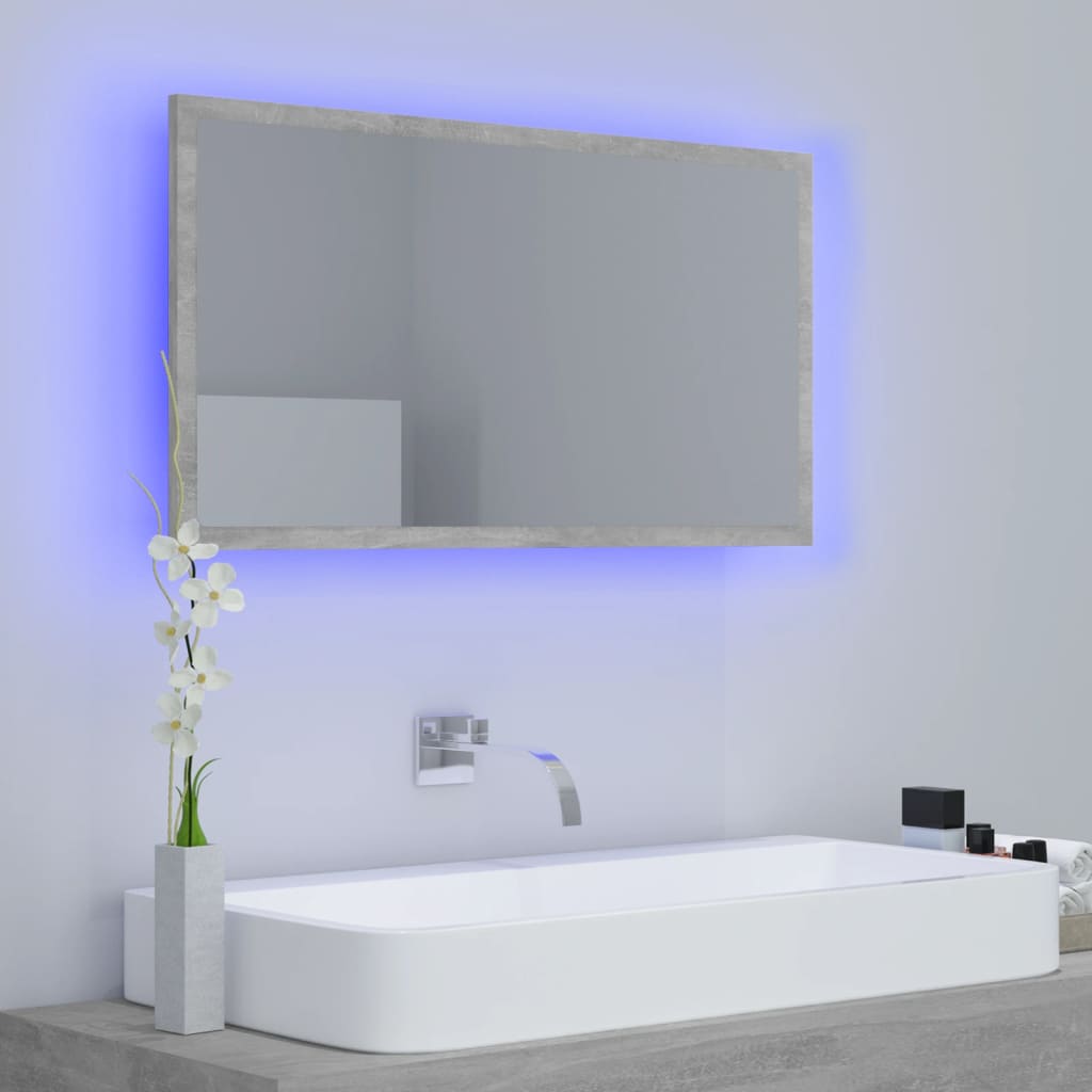 vidaXL LED Bathroom Mirror Concrete Grey 80x8.5x37 cm Acrylic