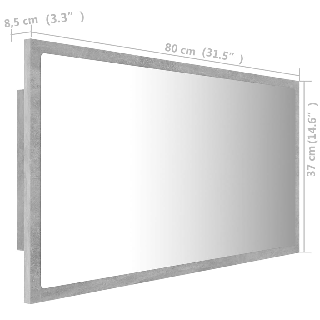 vidaXL LED Bathroom Mirror Concrete Grey 80x8.5x37 cm Acrylic