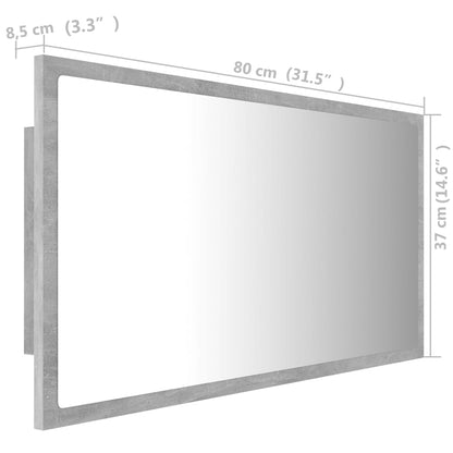 vidaXL LED Bathroom Mirror Concrete Grey 80x8.5x37 cm Acrylic