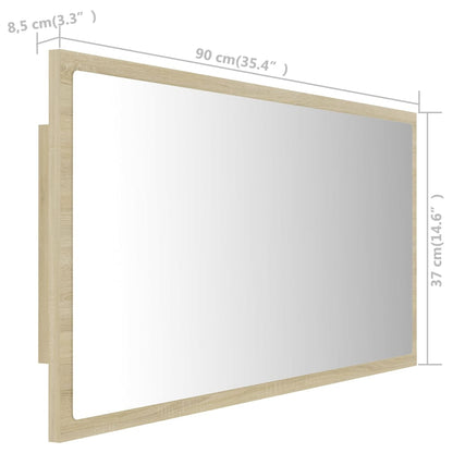 vidaXL LED Bathroom Mirror Sonoma Oak 90x8.5x37 cm Acrylic