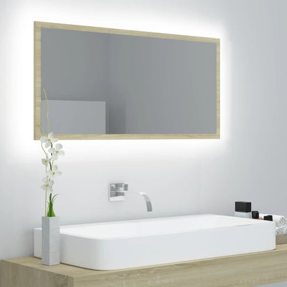 vidaXL LED Bathroom Mirror Sonoma Oak 90x8.5x37 cm Acrylic