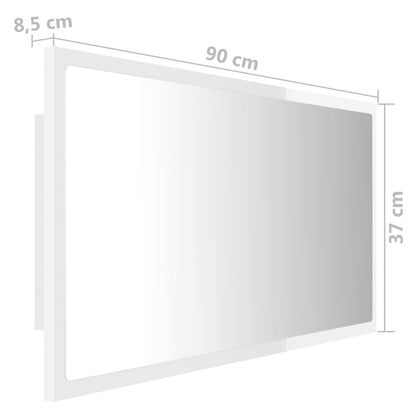 vidaXL LED Bathroom Mirror High Gloss White 90x8.5x37 cm Acrylic