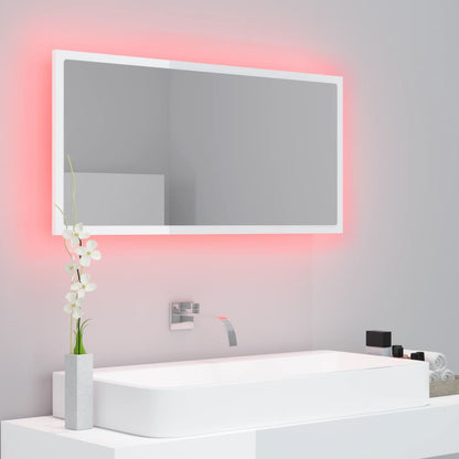 vidaXL LED Bathroom Mirror High Gloss White 90x8.5x37 cm Acrylic