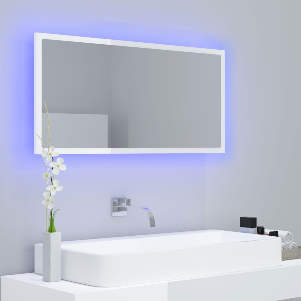 vidaXL LED Bathroom Mirror High Gloss White 90x8.5x37 cm Acrylic