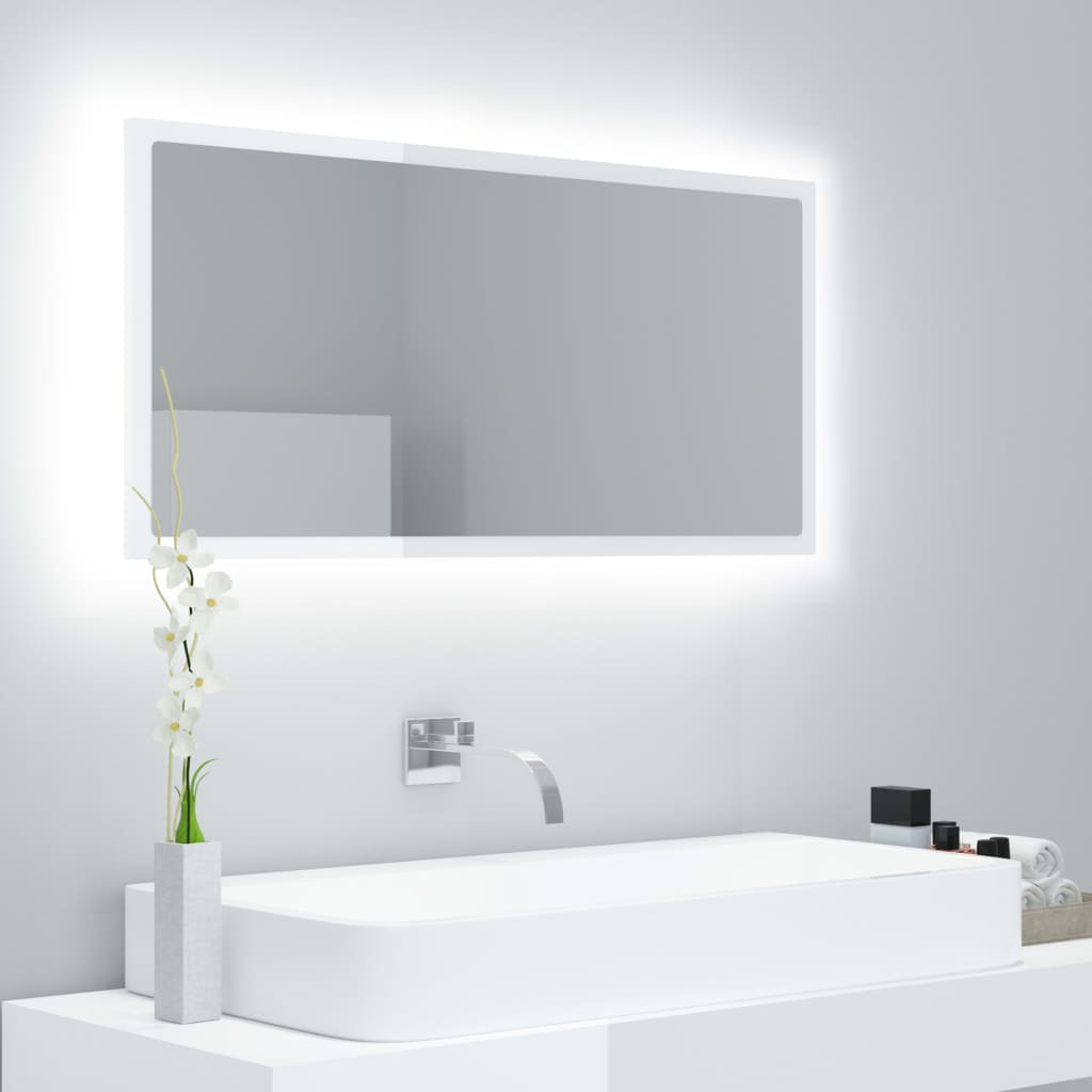 vidaXL LED Bathroom Mirror High Gloss White 90x8.5x37 cm Acrylic