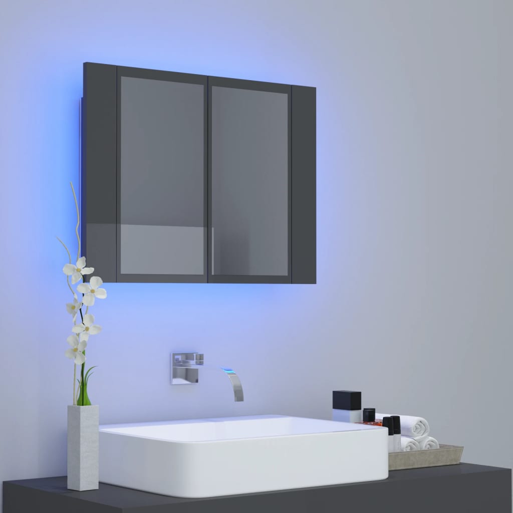 vidaXL LED Bathroom Mirror Cabinet High Gloss Grey 60x12x45 cm Acrylic