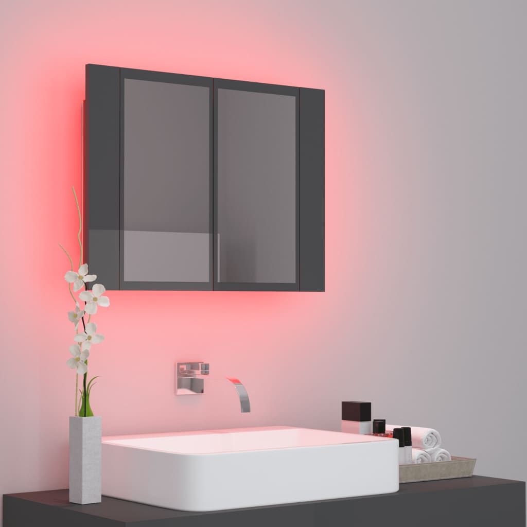 vidaXL LED Bathroom Mirror Cabinet High Gloss Grey 60x12x45 cm Acrylic