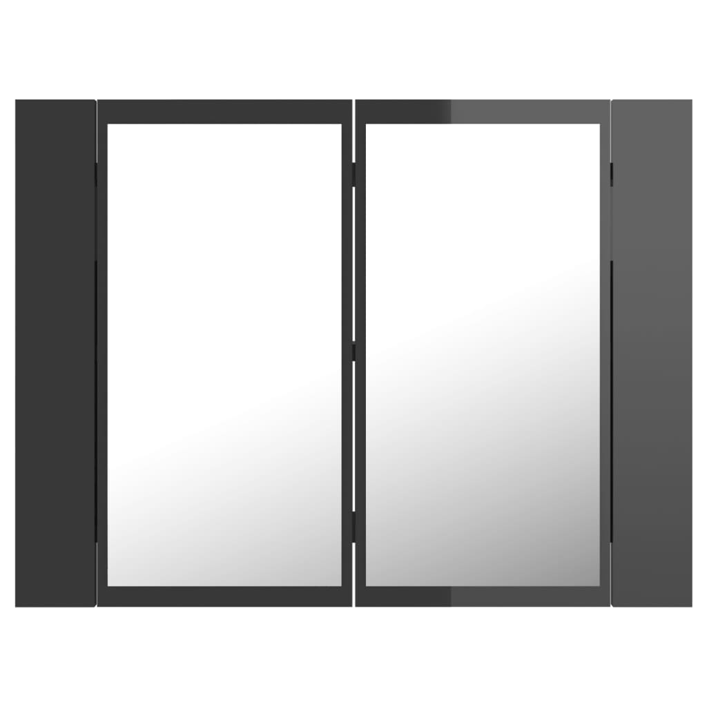 vidaXL LED Bathroom Mirror Cabinet High Gloss Grey 60x12x45 cm Acrylic