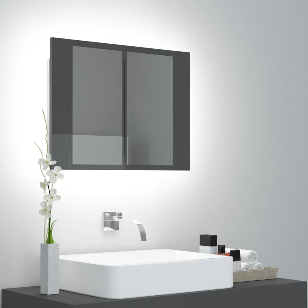 vidaXL LED Bathroom Mirror Cabinet High Gloss Grey 60x12x45 cm Acrylic