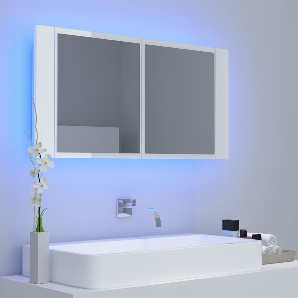 vidaXL LED Bathroom Mirror Cabinet High Gloss White 90x12x45 cm Acrylic