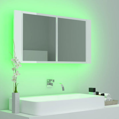 vidaXL LED Bathroom Mirror Cabinet High Gloss White 90x12x45 cm Acrylic