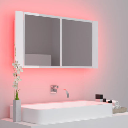 vidaXL LED Bathroom Mirror Cabinet High Gloss White 90x12x45 cm Acrylic