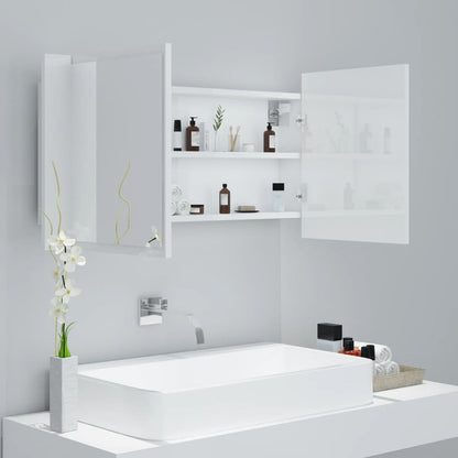 vidaXL LED Bathroom Mirror Cabinet High Gloss White 90x12x45 cm Acrylic