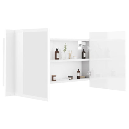 vidaXL LED Bathroom Mirror Cabinet High Gloss White 90x12x45 cm Acrylic