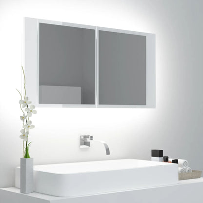 vidaXL LED Bathroom Mirror Cabinet High Gloss White 90x12x45 cm Acrylic