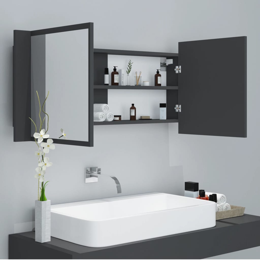 vidaXL LED Bathroom Mirror Cabinet Grey 100x12x45 cm Acrylic