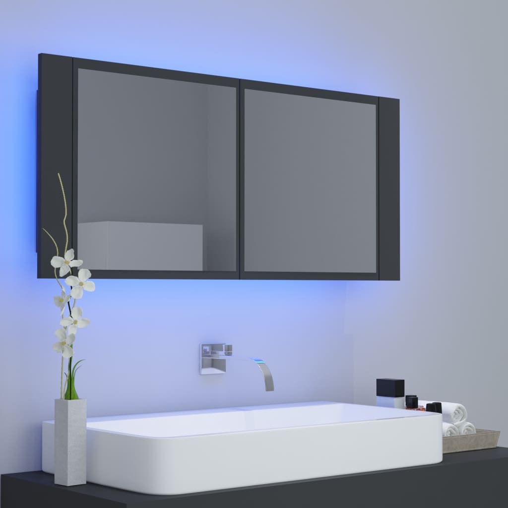 vidaXL LED Bathroom Mirror Cabinet Grey 100x12x45 cm Acrylic