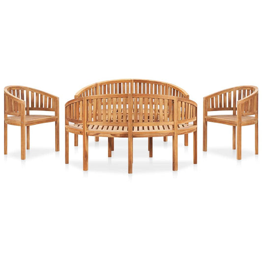 4 Piece Banana Garden Lounge Set Solid Teak Wood Height 86 cm 2x armchair + 2x bench + table