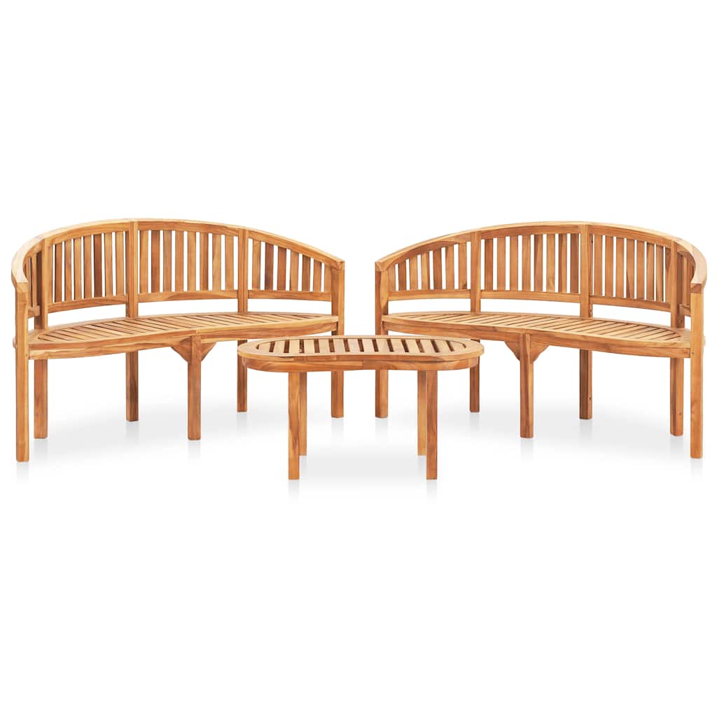 vidaXL 3 Piece Banana Garden Lounge Set Solid Teak Wood 1