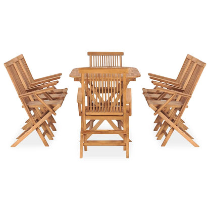 9 Piece Folding Outdoor Dining Set Solid Teak Wood Oval 160 x 80 x 75 cm 8-Seater (with armrest)