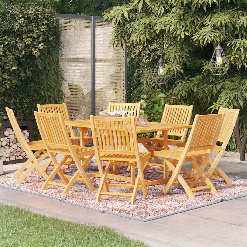 7 Piece Garden Dining Set Solid Teak Wood Without armrest 8