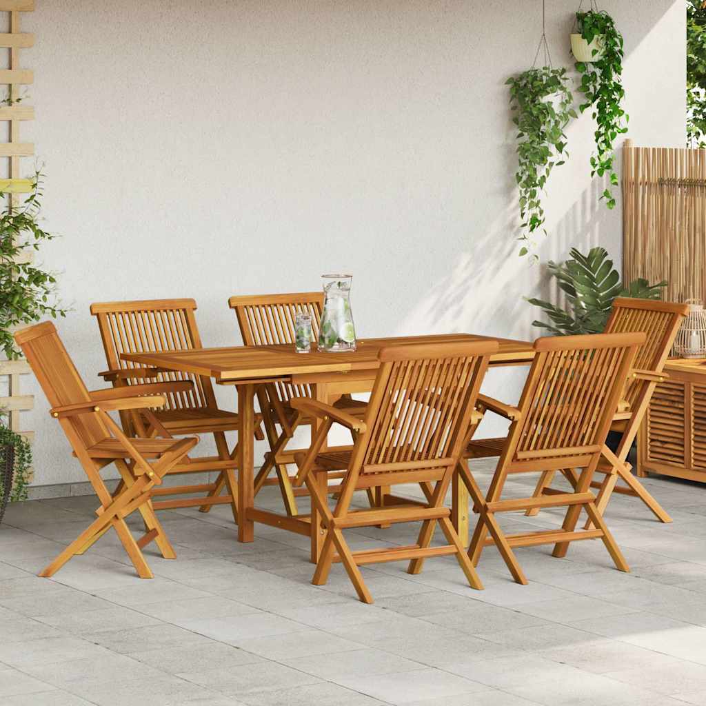 5 Piece Garden Dining Set Solid Teak Wood With armrest 6